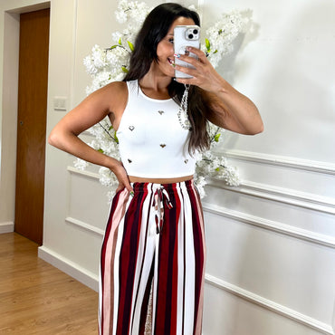 Pantalona Riscas Tons de Bordo e Vermelho