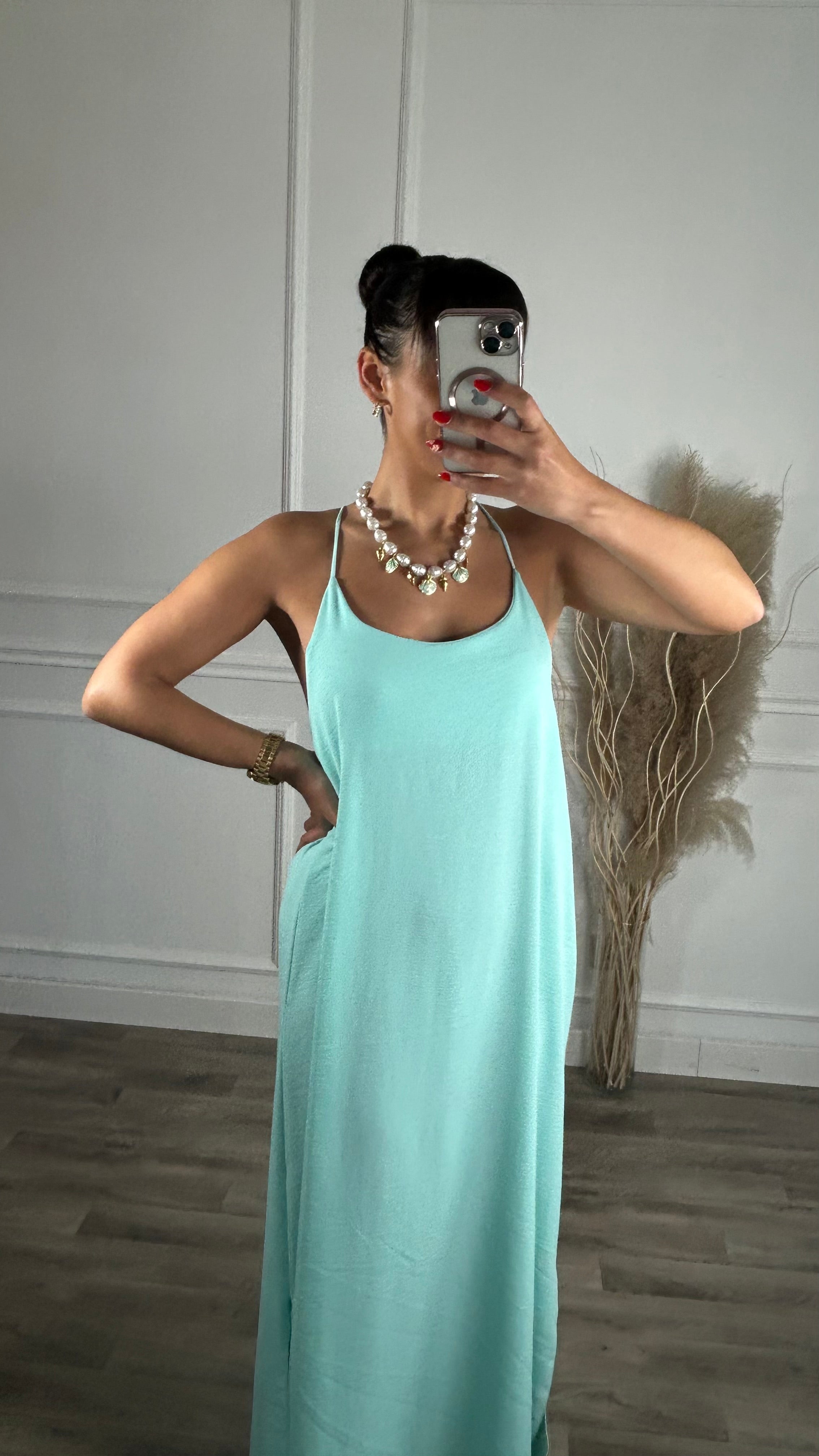 Vestido de Alças Cruzadas Turquesa