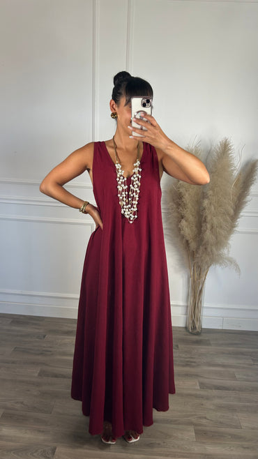Vestido oversize de alça grossa Bordeaux