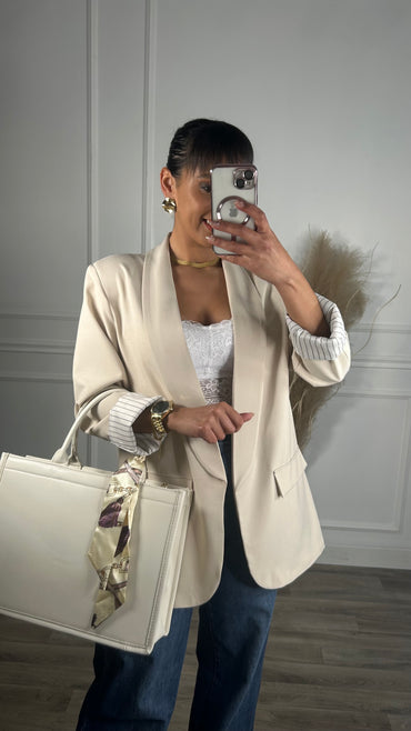 Blazer com Forro Listrado Bege