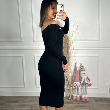 Vestido malha Preto com decote