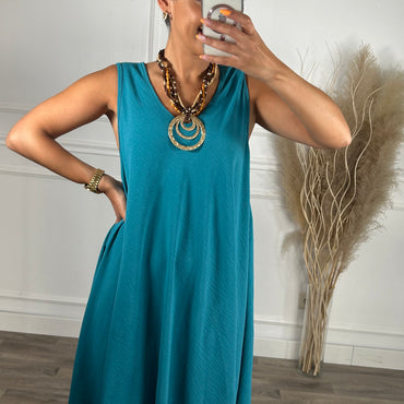 Vestido oversize de alças larga Midi Azul petróleo