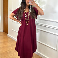 Vestido Midi oversize com folho na manga Bordo
