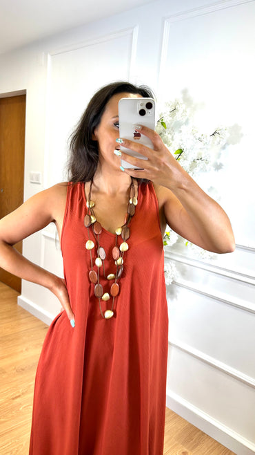 Vestido Midi com alça larga Tijolo