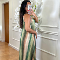 Vestido Zig Zag com fio dourado em Verde