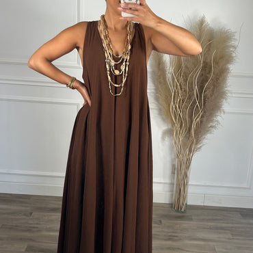 Vestido oversize de alça grossa Castanho