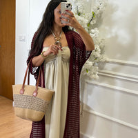 Kimono Comprido Crochet Bordo