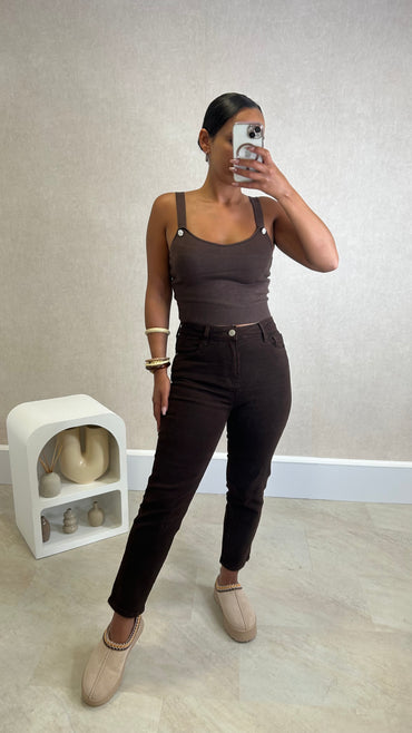 Calça Redial Mom Jeans Castanha