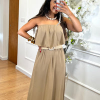 Vestido Com folho em Taupe