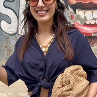 Camisa de apertar com nó Azul marinho