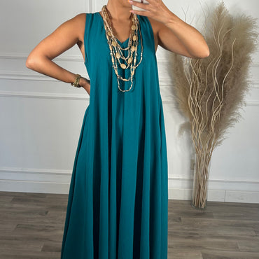 Vestido oversize de alça grossa Azul petróleo