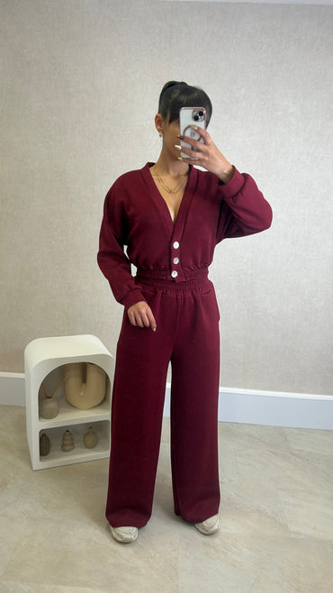 Conjunto Blusa com botões dourados+ Pantalona Bordeaux