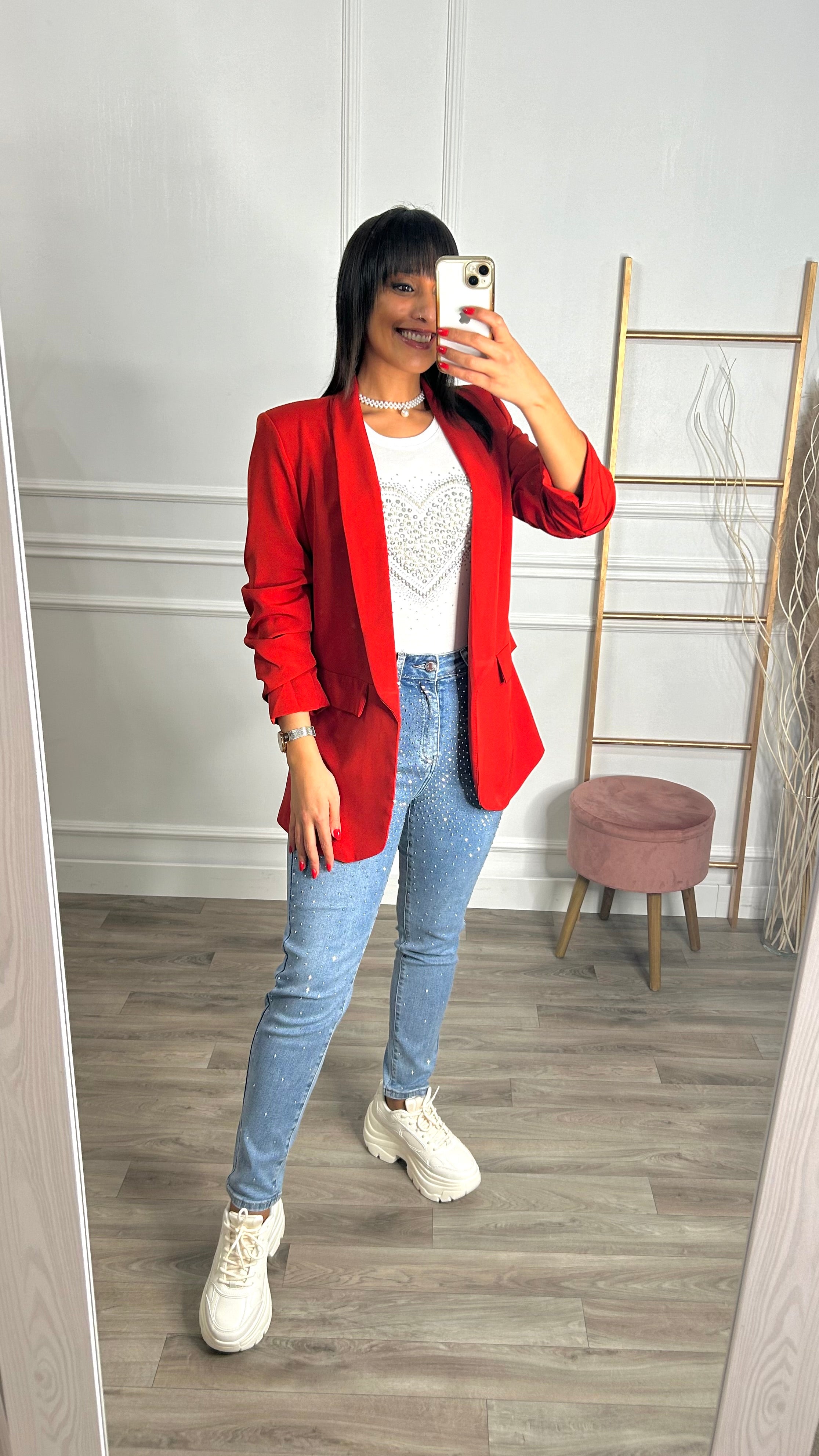 Blazer Manga Repuxada Vermelho Tijolo