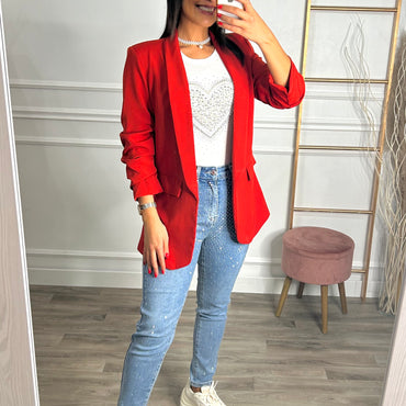 Blazer Manga Repuxada Vermelho Tijolo