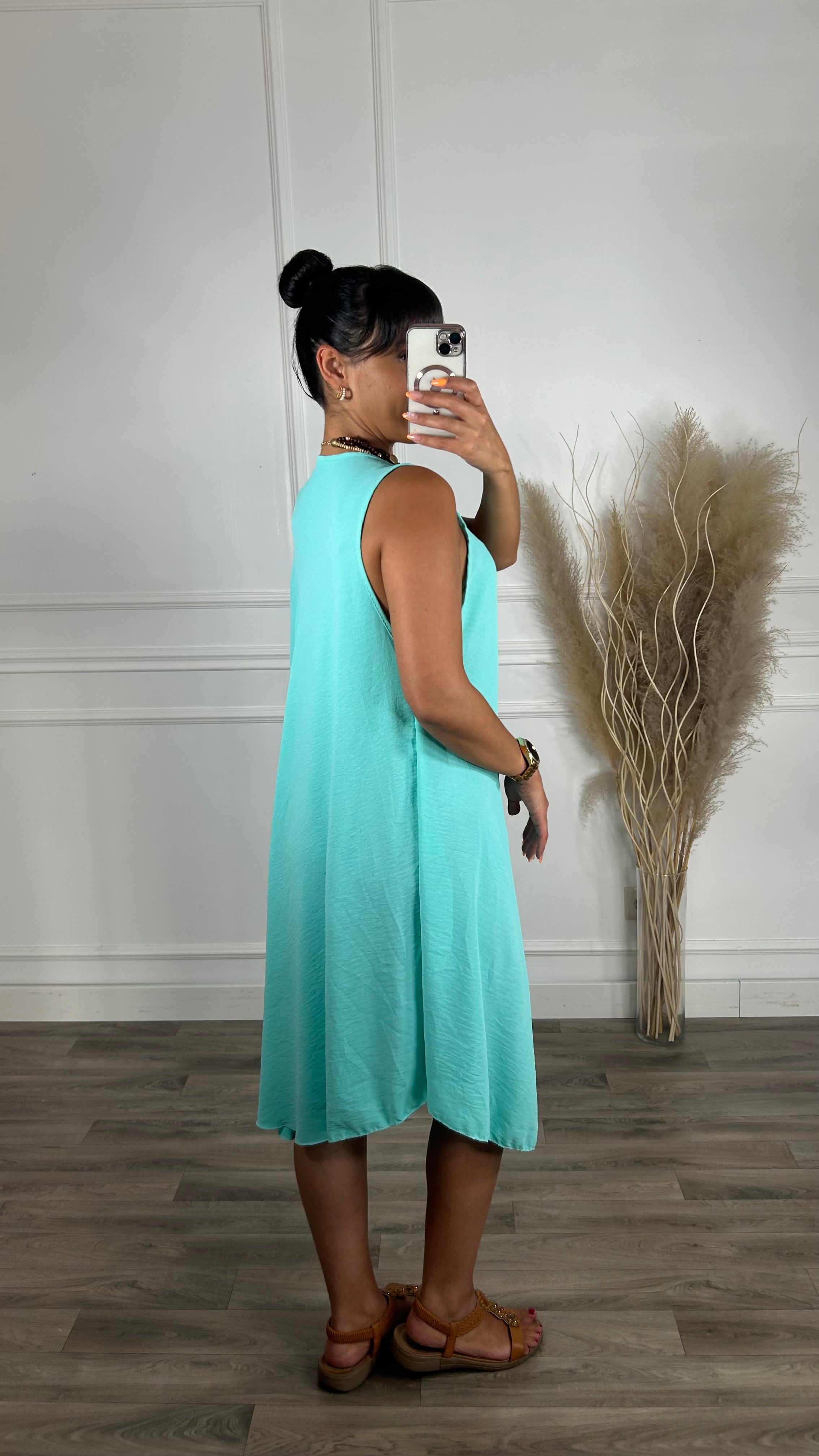 Vestido oversize de alças larga Midi Turquesa