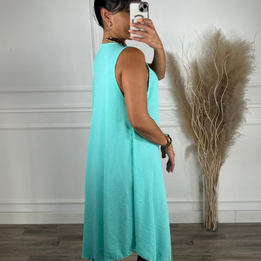 Vestido oversize de alças larga Midi Turquesa
