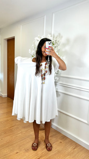 Vestido Midi oversize com folho na manga Branco