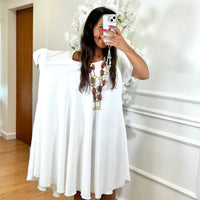 Vestido Midi oversize com folho na manga Branco