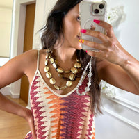 Vestido Zig Zag com fio dourado em Bordo