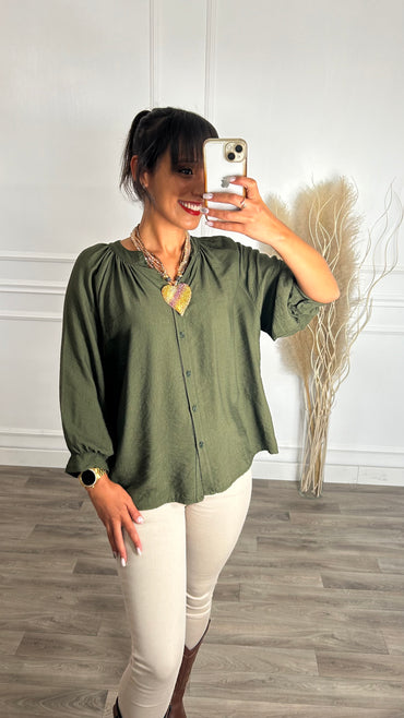 Blusa Romântica em Verde Tropa