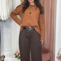 Calça Pele de Pêssego com cinto Castanho