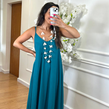 Vestido oversize de alças Azul Petroleo