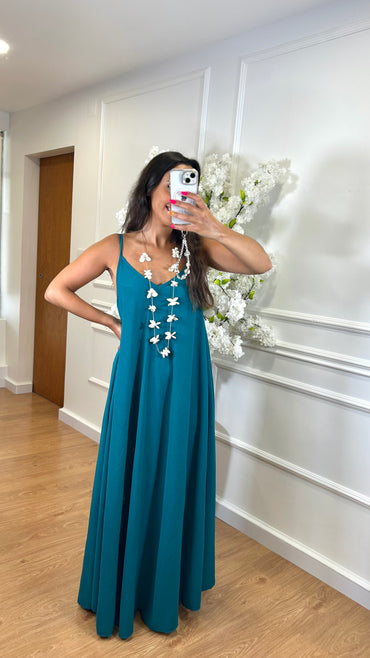 Vestido oversize de alças Azul Petroleo