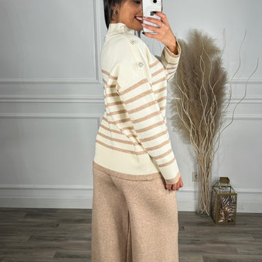 Conjunto camisola riscas + Pantalona Camel