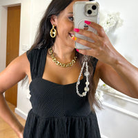 Conjunto Blusa + Pantalona engelhada em Preto