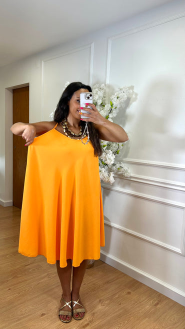 Vestido Midi oversize de alças Laranja