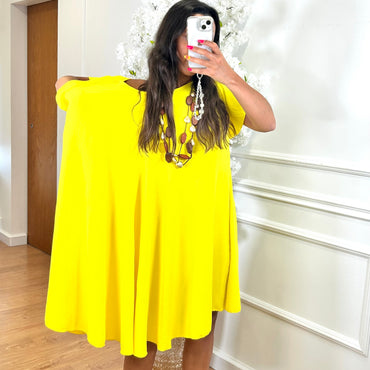 Vestido Midi oversize com folho na manga Amarelo