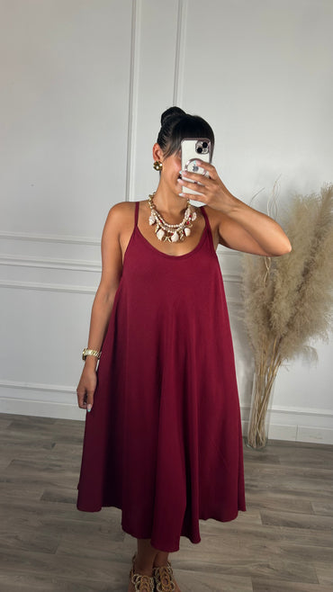 Vestido oversize de alças Midi Bordeaux