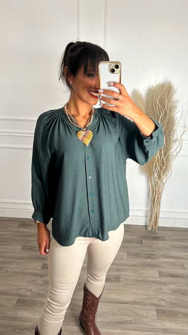 Blusa Romântica em Verde Garrafa