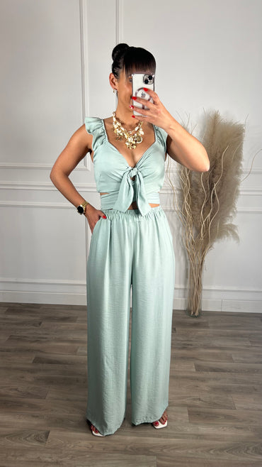 Conjunto Top + Pantalona Verde água