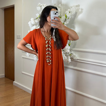 Vestido oversize com folho na manga em Tijolo