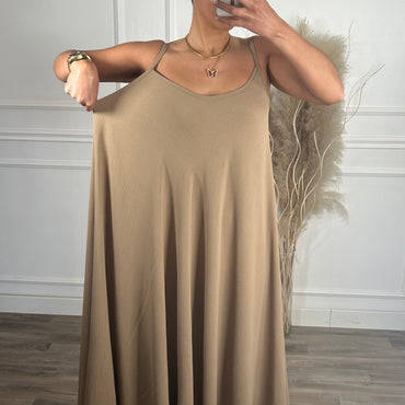 Vestido oversize de alças Taupe