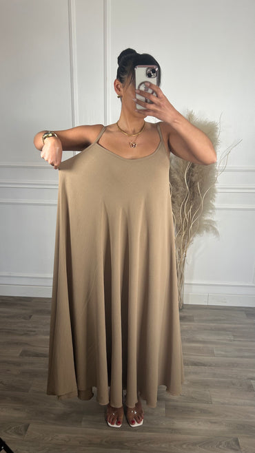 Vestido oversize de alças Taupe