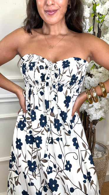 Vestido Cai-Cai com flores Azul Marinho