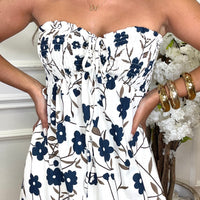 Vestido Cai-Cai com flores Azul Marinho