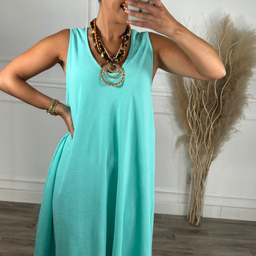 Vestido oversize de alças larga Midi Turquesa