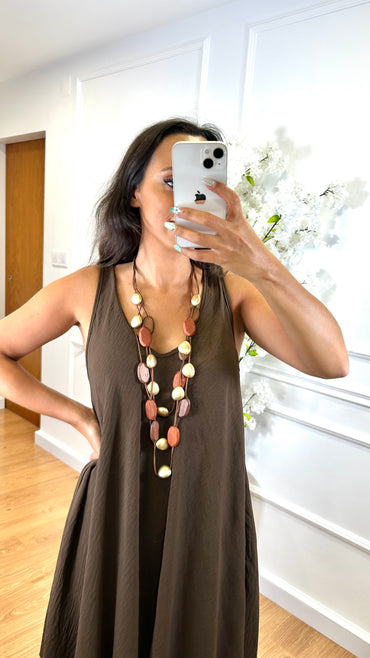 Vestido Midi com alça larga Castanho