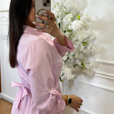 Camiseiro comprido riscas Rosa e branco