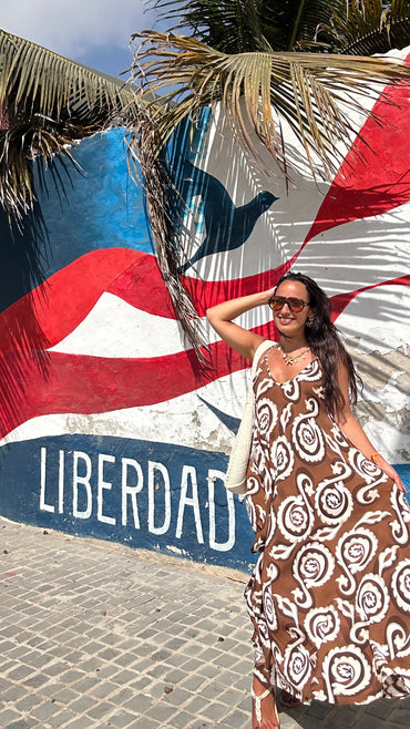 Vestido de Algodão estampado Castanho