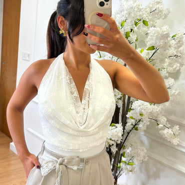 Body Com Folho em Renda Branco