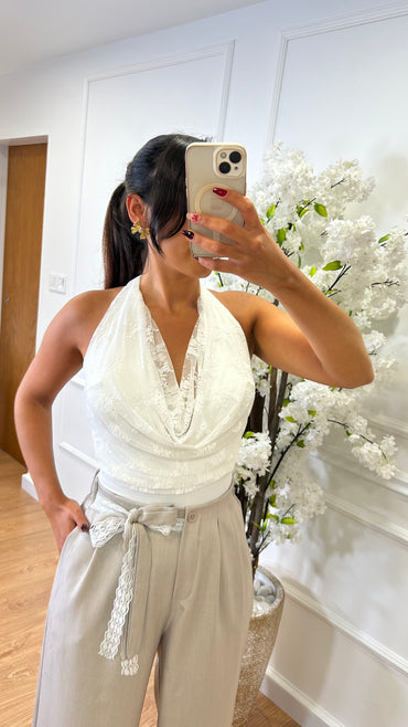 Body Com Folho em Renda Branco
