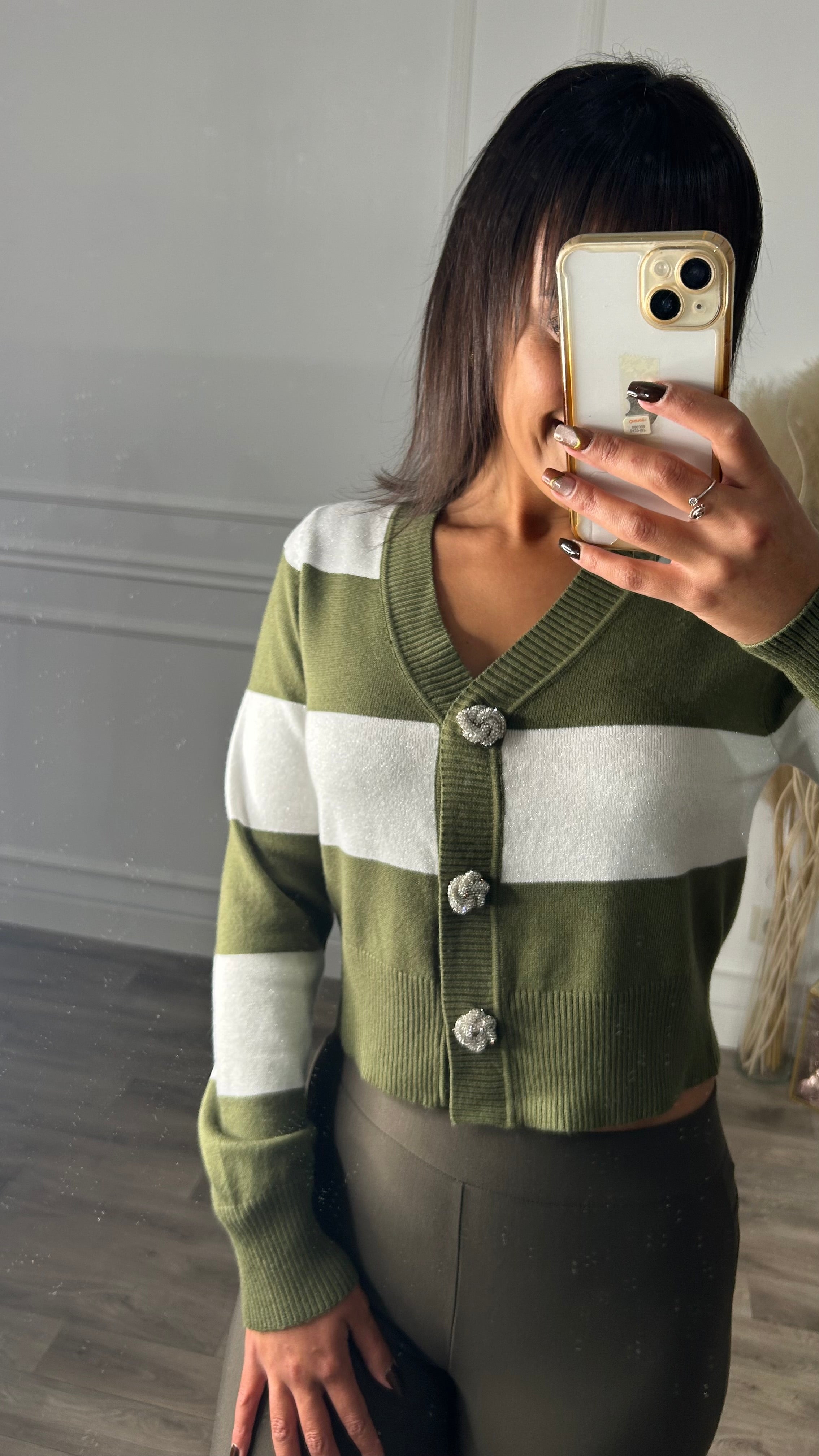 Cardigan Riscas Verde Tropa