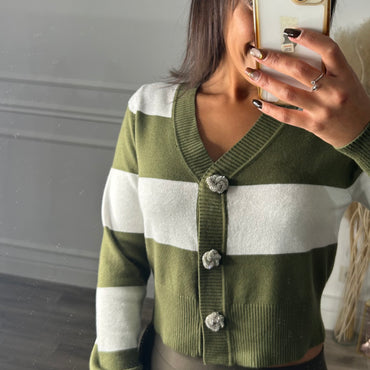 Cardigan Riscas Verde Tropa