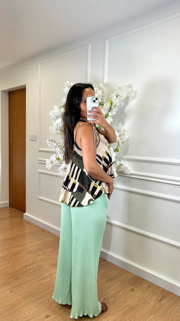 Pantalona Plissada Verde Água