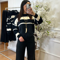 Camisola malha pelo fofo as riscas Preto e Branco