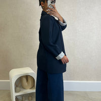 Blazer com Forro Listrado Azul Marinho